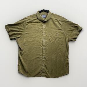 MTailor Button Up Shirt Mens XXL Olive Green 100% Cotton Silk Feel Short Sleeve